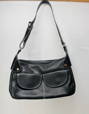 Maxx New York Black Leather Hobo Bag Multi Pocket Slouchy Shoulder Purse Y2K